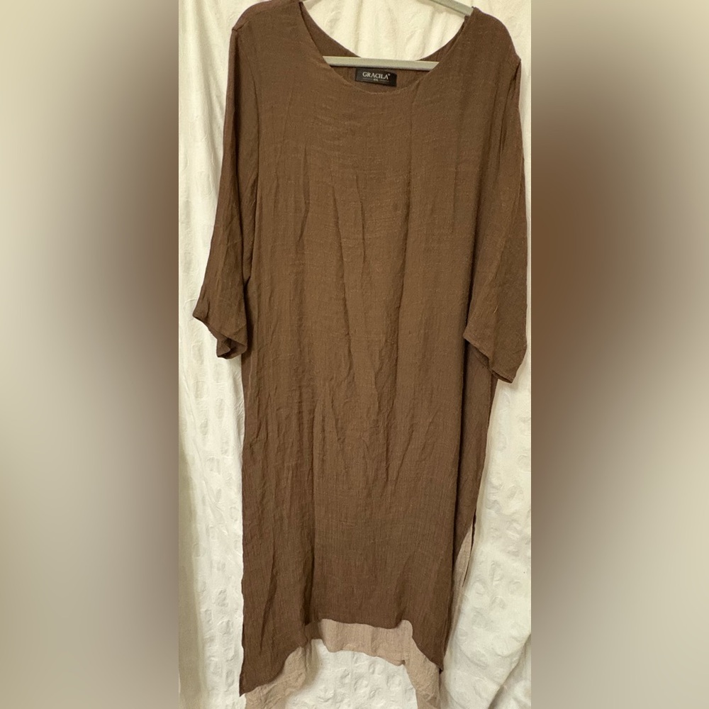Gracila size 2X brown layered linen dress.